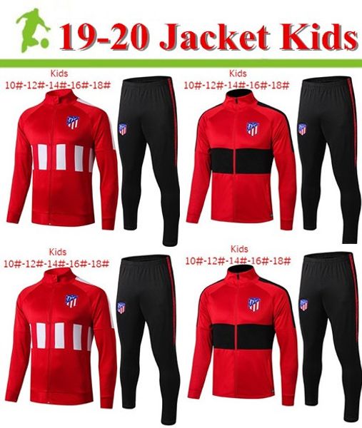 

19 20 atletico madrid red kids jacket 2020 joao felix soccer sets diego costa atletico home long sleeve zipper jog training suit size10-18, Black;red