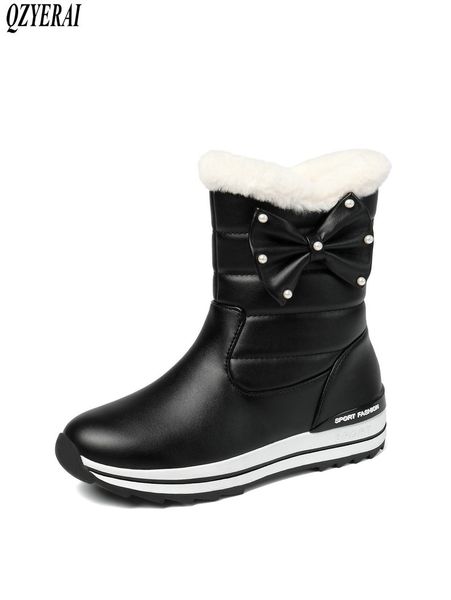 

female boot winter shoes women fashion warm thick fur buckle style big plus size 34 to 43 easy wear, Black