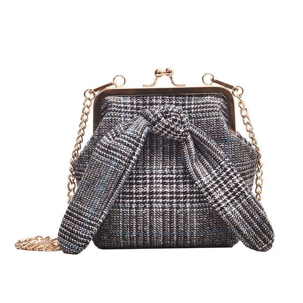 

retro women's fashion chain woolen woven small bag buckle bow diagonal package female shoulder bag crossbody 70