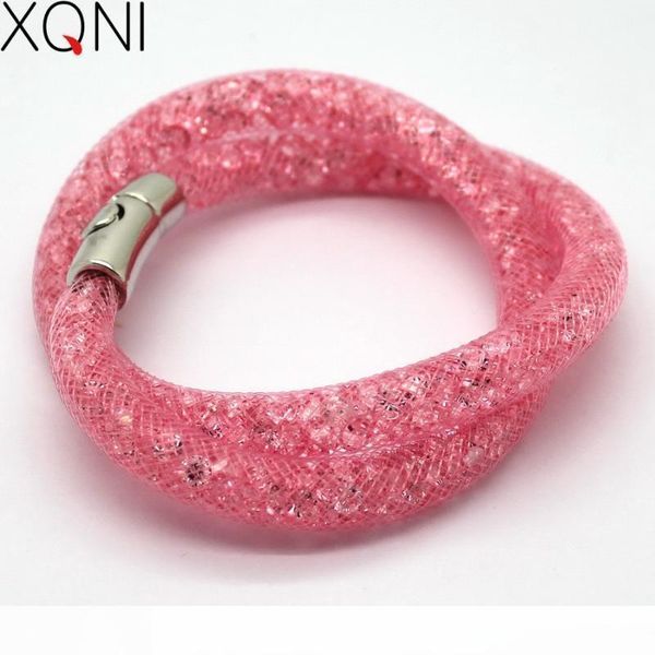 

xqni brand jewelry women crystal bracelets luxury princess rhinestone double braided wrap charm bracelet female bangles, Golden;silver