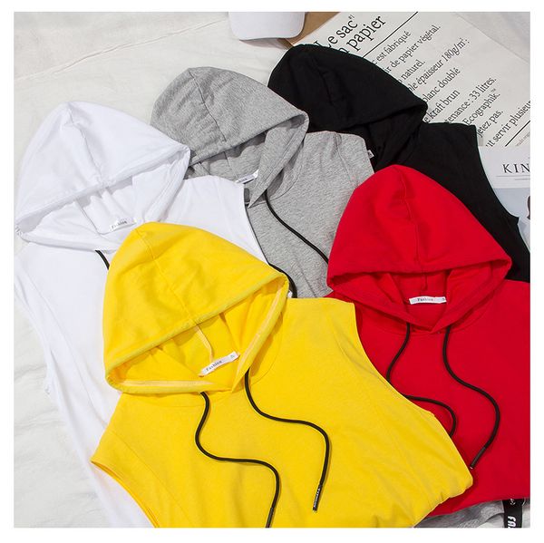 

2019mens designer t shirt summer new vest men's muscle fitness sweatshirt sleeveless solid color hooded cotton men's sports wgtx20, White;black