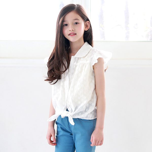 

new 2019 girls t-shirt simple summer new fresh white shirt embroidery floral very beautiful kids blouses baby shirt cotton,#5177, Blue