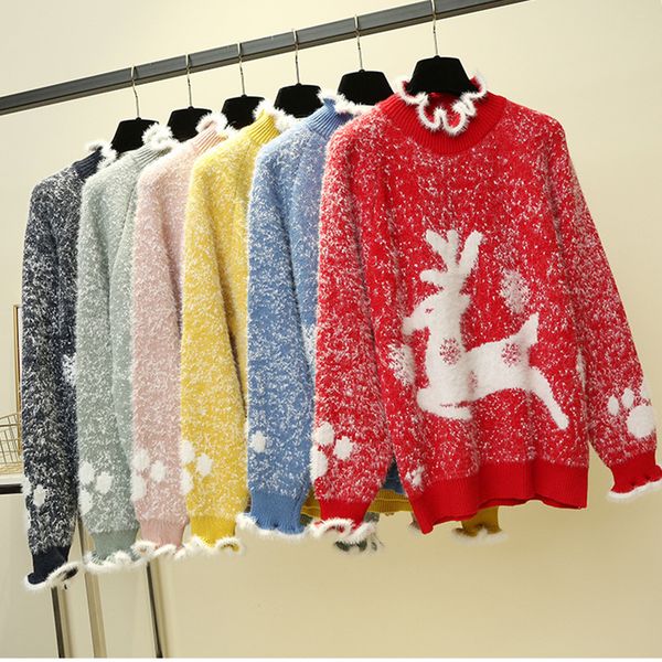 

fall winter ruffle turtleneck long sleeve pullovers sweaters jumpers for women christmas sweater jumper red blue yellow, White;black