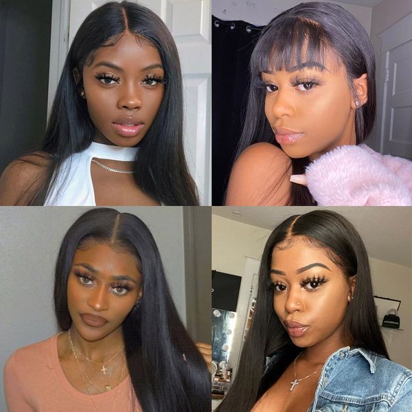 

lace front human hair wigs for black women closure straight lace front wig remy 6x6 lace closure wig human hair, Black;brown