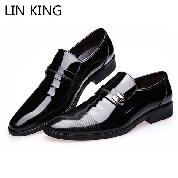 

lin king fashion black pointed toe dress shoes men loafers patent leather oxford shoes for men formal mariage wedding party shoe