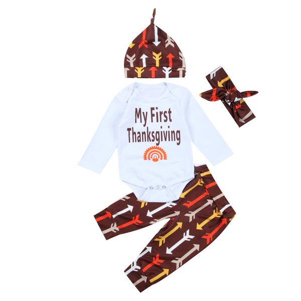 

My First Thanksgiving Long Sleeve Romper Arrows Pants Outfits Autumn Set for Baby Boy Girl