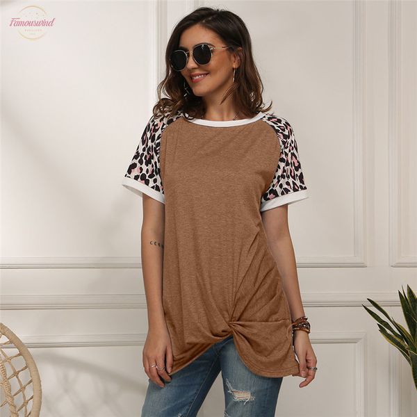 

leopard short sleeve t shirt women tie tee fashion summer loose women tee shirts women clothes 2020 long t shirt o, White