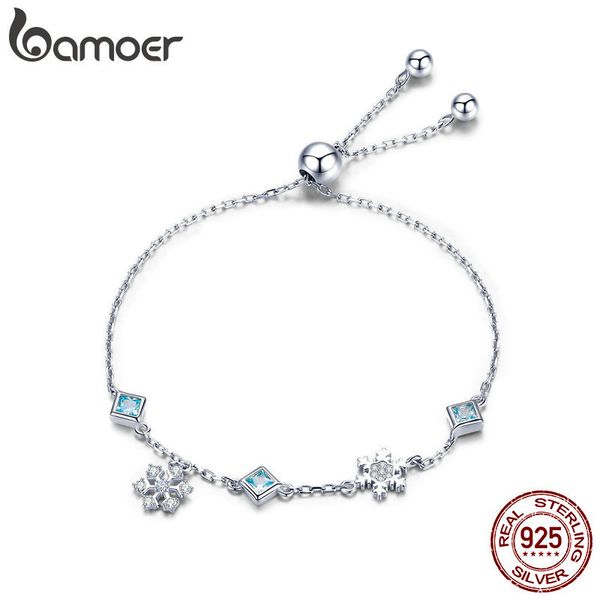 

bamoer new collection 925 sterling silver winter snowflake women bracelets chain link bracelet sterling silver jewelry bsb001, Golden;silver