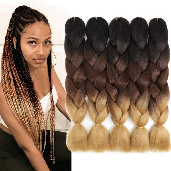 

плетение волос 24 дюймов синтетический джамбо плетение волос три цвета джамбо коробка косы kanekalon наращивание волос высокая температура в, Black