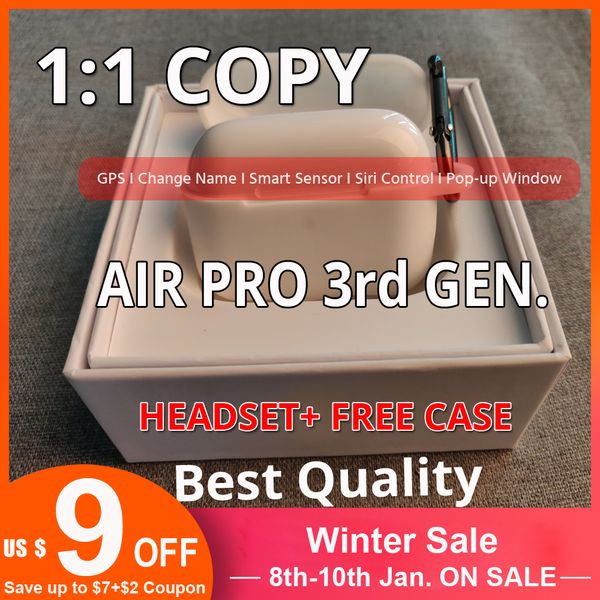 

1:1 air pro 3 wireless tws earphone copy pro3 stereo earbuds charging box change name gps bluetooth headset for xiaomi mi huawei
