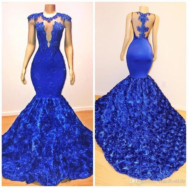 

african royal blue русалка пром платья 2020 rose цветы длинные поезд стреловидности sheer шеи аппликация бисер pageant платье вечерние плать, Black