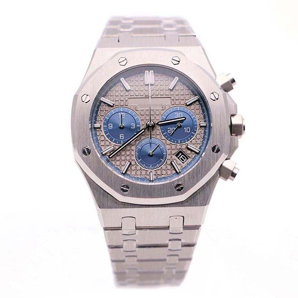 

41mm royal oak diver elegant mens watches grey dial outdoor men watch quartz chronograph silver case wristwatches with blue subdial, Slivery;brown
