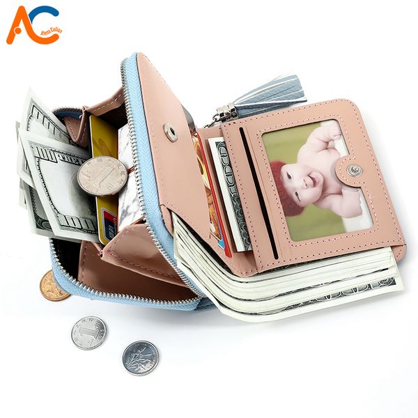 

alena culian vintage short design frosted leather women wallet small girls travel card holder wallet ladies purse carteira, Red;black