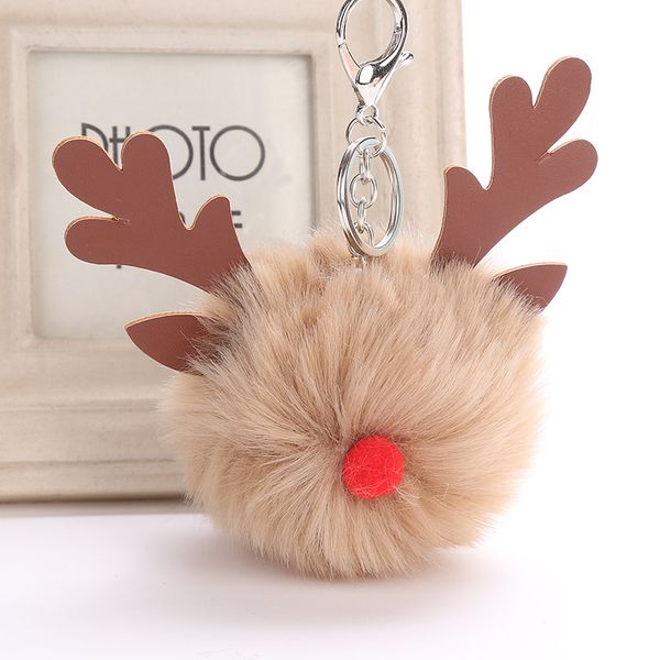 

xmas elk fur ball keychain fluffy rex pom pom keychain holder women bag keyring charms pendant christmas gift, Silver