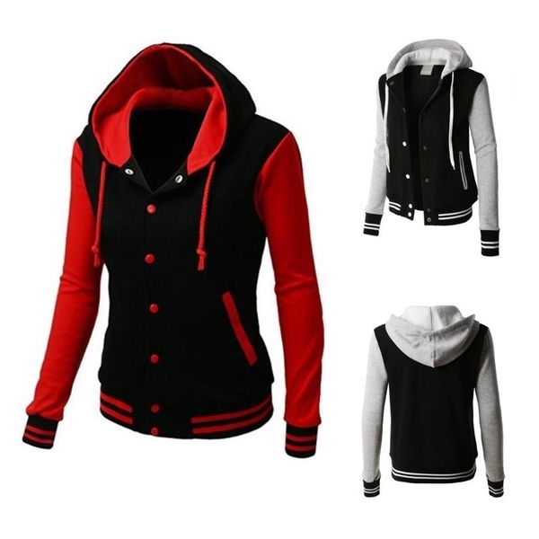 

для женщин контрастные рукава руна varsity бейсбол hoodie jacket, Black