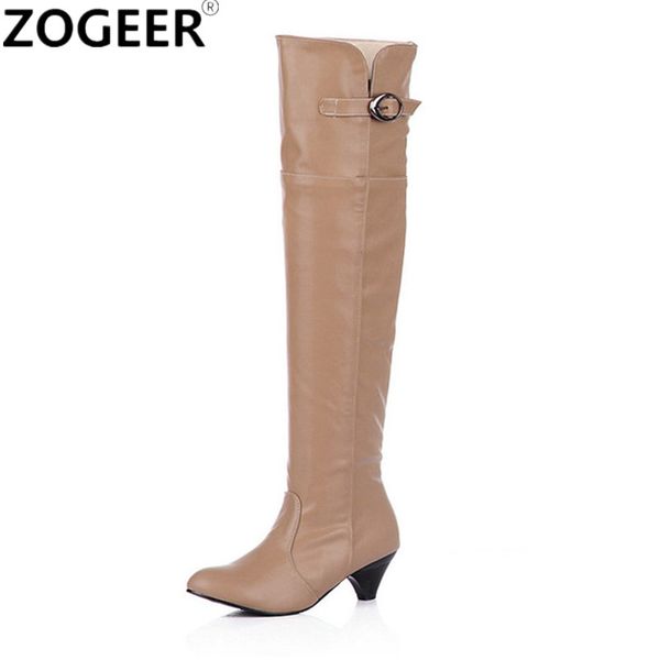 

plus size 43 boots women autumn spring knee high boots low heels fashion buckle soft pu leather shoes for women, Black