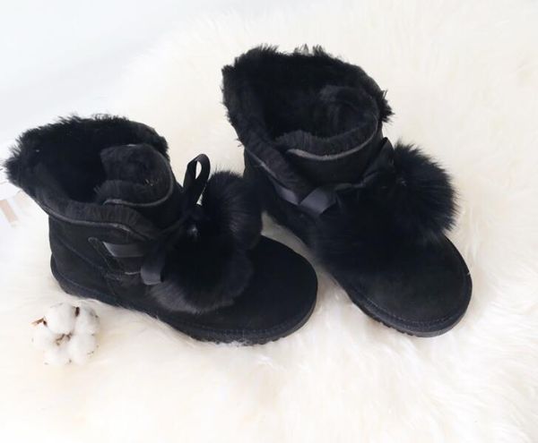 

women winter fur warm snow boots luxury genuine leather cute fashion warm soft socialite student snow boots, Black