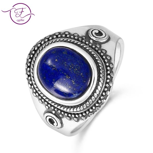 

original 925 sterling silver jewelry natural blue lapis lazuli ring oval 8x10mm engagement anniversary gift wholesale, Golden;silver