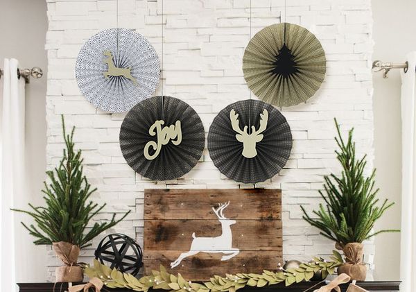 

merry christmas 4pcs gold / black christmas paper fan decorative fan deer / joy patterns tree hanging