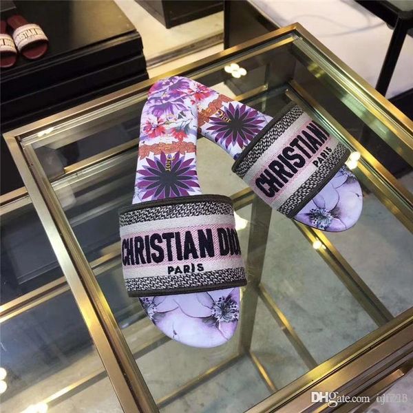 

newst fashion women's sandals slippers for women with box luxurious designesr flower printed beach flip flops slipper, Black