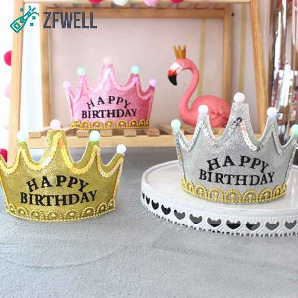 

zfwell glitter birthday luminous crown birthday party children hat party crown cap atmosphere decoration decorat8