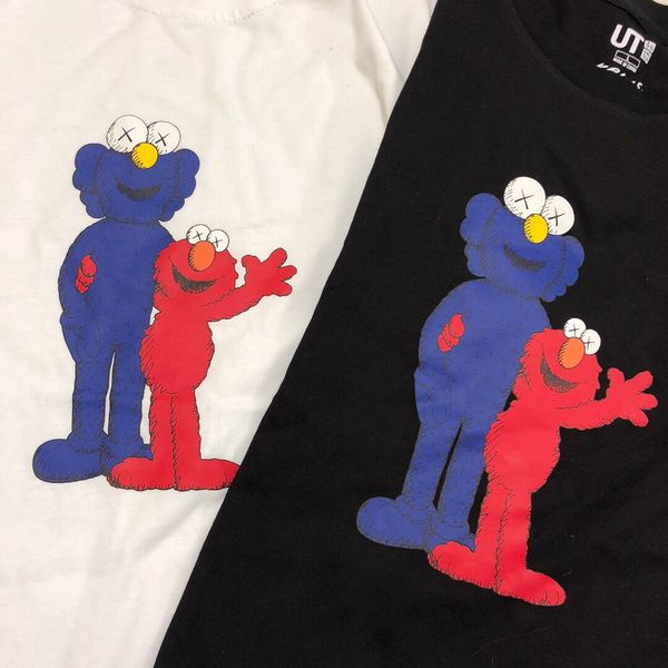 

mens designer t shirts women summer t shirt uniqlo * kaws * sesame street brand t shirt luxury casual tees, White;black