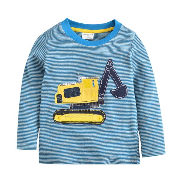 

kid toddler boys excavator long short sleeve cartoon t shirt size 2-7 years, Black