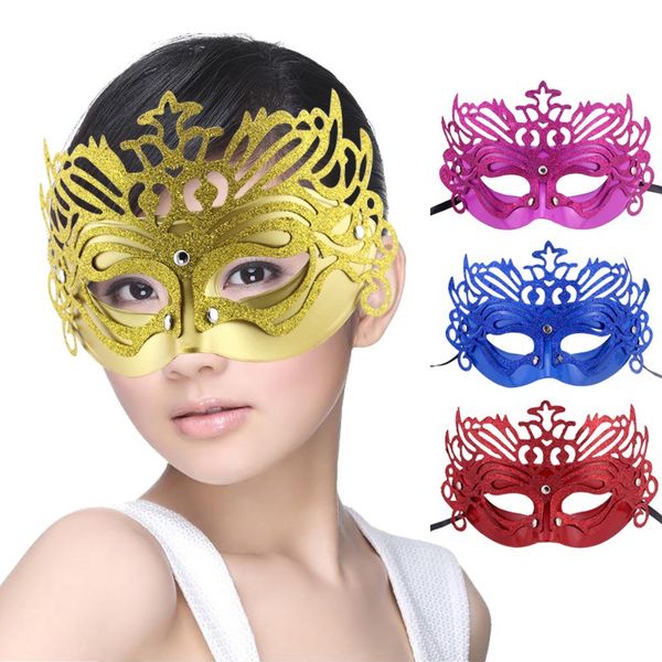 Маски для вечеринок 8 цветов мода Женские Hallowmas Объекционирующие золотую корона венецианская маска для глаз с золотой порошкой маски