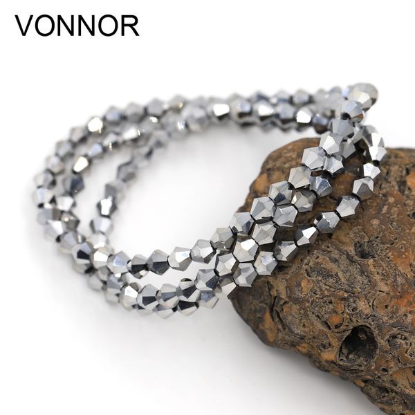 

2 pieces woman's fashion silver color bracelet multilayer circle elastic beads bracelets jewelry gift for girls friends, Black