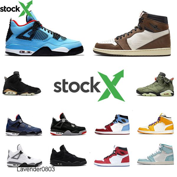 

stock x 1 travis scotts 4s bred 4 mens basketball shoes 6s spiderman cactus jack 6 fearless 1s men women sports designers sneakers, Black