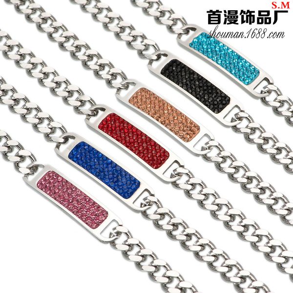 

модный цветной браслет из титановой стали с бриллиантами, Black