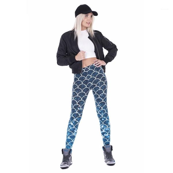 

casual pants fashion mermaid glitter printed high waist womens pants womens sport ankle length leggings yoga fitness, Black