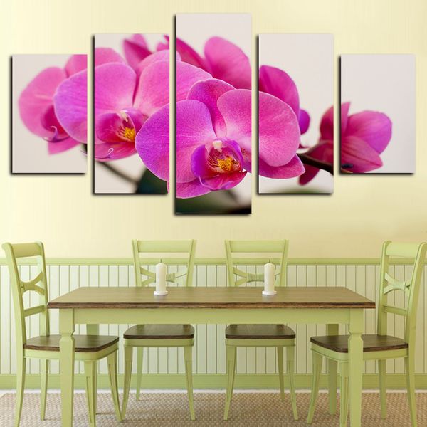 

5 panels canvas wall art purple moth orchid flowers poster picture hd print on canvas oil painting modern giclee artwork wall decor