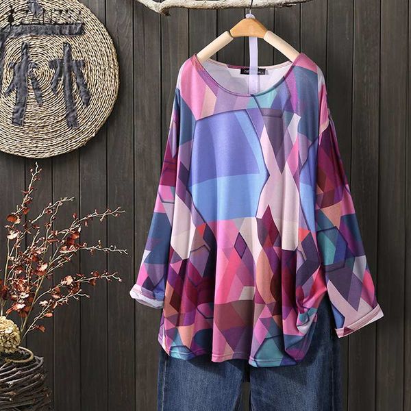 

fashion geometric printed zanzea women's autumn blouse casual long sleeve shirts female o neck blusas plus size tunic 5xl, White