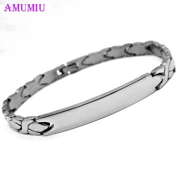 

amumiu message stainless steel men's id tag link bracelet in silver female jewelry b039, Black