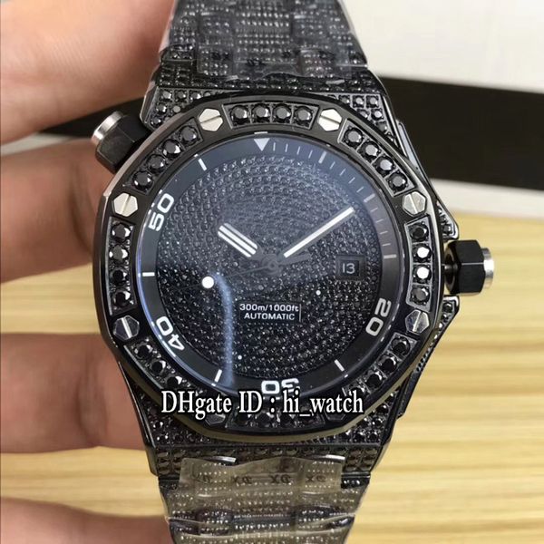 

version royal 15707 pvd steel black bezel all diamond dial automatic mens watch 3 style stainless steel diamond band watches b418a1, Slivery;brown