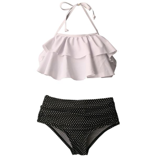

dot девочка-подросток бикини set высокая талия 5-12 года девочка купальник дети сборка двухкусочных детских купальники холтер top купального, White;black