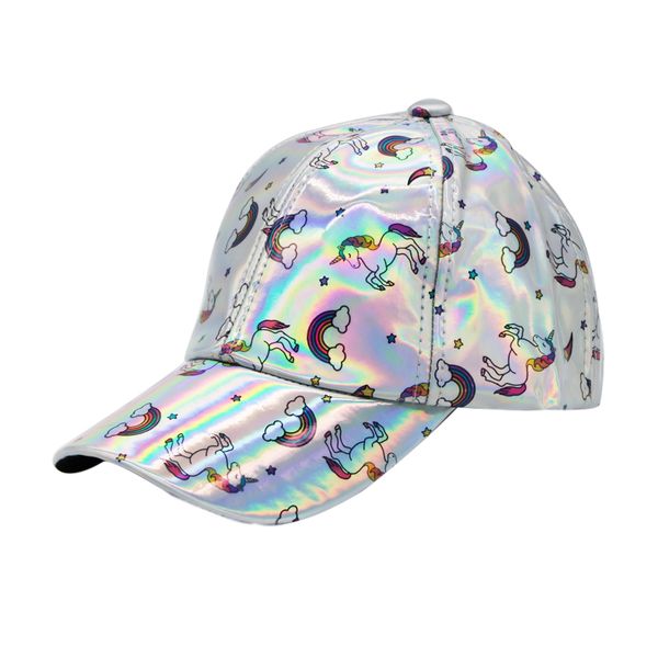 

fashion print colorful pu unicorn caps bright rainbow cap leather baseball caps for men women's visor cap with a unicorn, Blue;gray