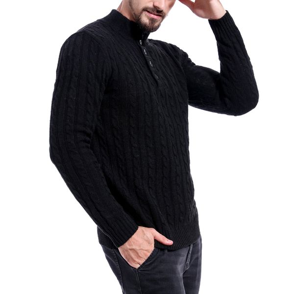 

2019 autumn winter men fashion soild sweaters pullover cotton long sleeve button turtleneck knitted sweater male casual slim top, White;black