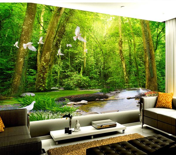 2019 Background New 3D Space Wallpaper Forest Water Impressão Digital HD decorativa papel de parede bonito