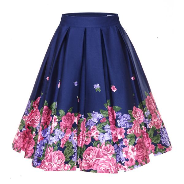 

pleated skirt women skirts floral print vintage womens high waist plus size midi cotton summer 4xl swing skirt, Black