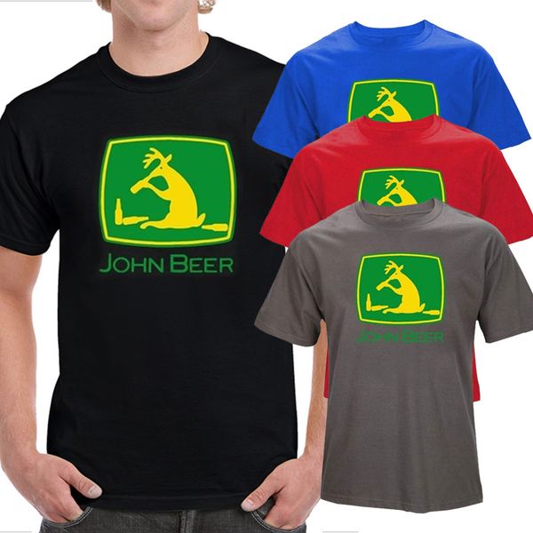 

John Beer Mens Fashion Hip-Hop Black Blue Red Gray White T Shirt Tractor Printed Funny Logo Crew Neck Regular T-Shirt Size S-3XL