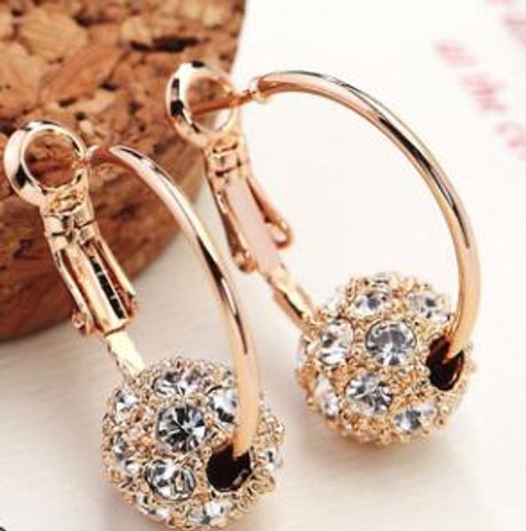 

1 pair austrian crystal ball gold/silver earrings earrings for woman party wedding jewelry boucle d'oreille femme, Golden;silver