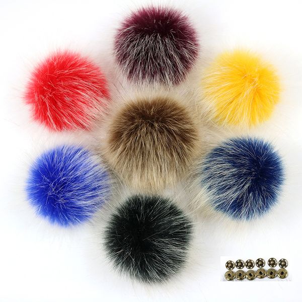 

50 pcs/lot diy 10cm colorful faux fur pom poms frost white hair tip pompon with buckle knitted hats accessories pompom