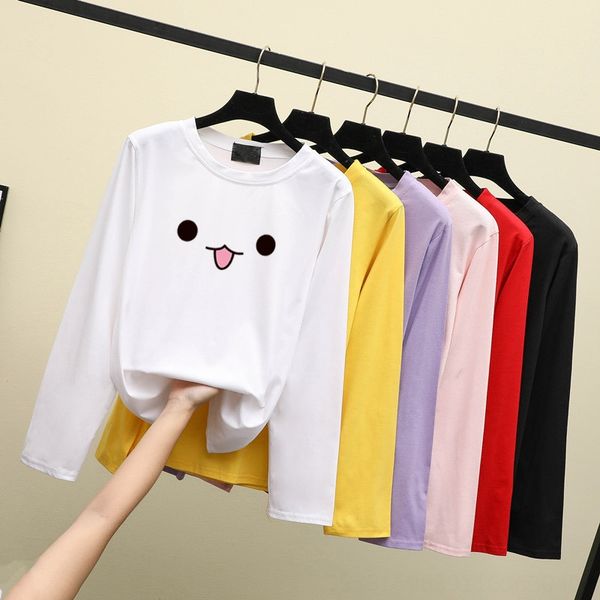 

2019 t- long-sleeved t-shirt girls' autumn clothes loose women's fashionable autumn base shirt women, White