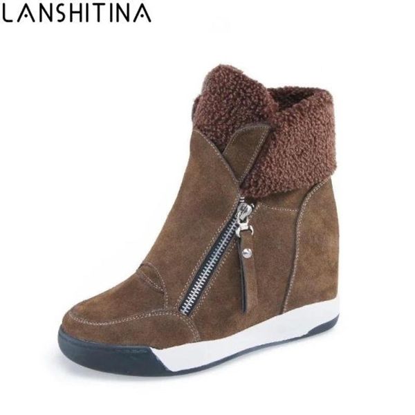 

2019 fashion women casual shoes winter platform wedge ankle boots height increasing flock sneakers warm fur zipper snow boots, Black