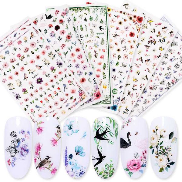 

leaf floral 3d nail stickers mixed pattern flower animal image self-adhesive transfer decals nail decors tips diy, Black
