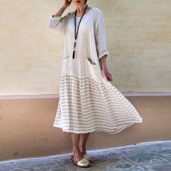 

women designer clothes designer dress women long dress 2019 autumn vintage patchwork striped dresses long sleeve pockets casual plus size, Black;gray