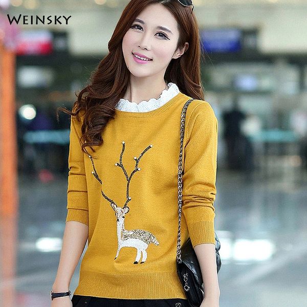 

women knitted sweater and pullovers full sleeve korean style fashion embroidery wool sweaters winter and autumn 2019 new, White;black