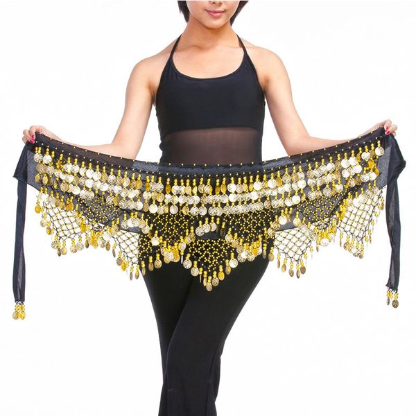 

new style selling belly dance waist chain hip scarf bellydance coins belt dancing waist belt, 12 colors for your choice, Black;red